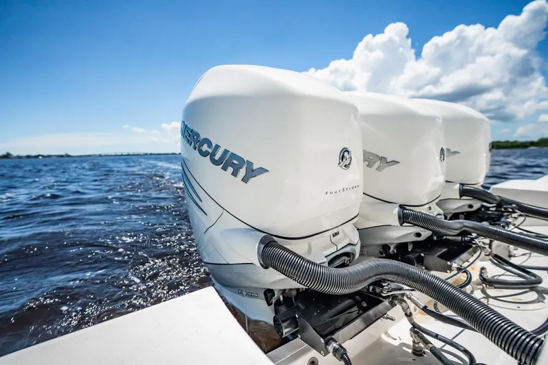Crushed It Yacht Photos Pics 2018 Boston Whaler 380 Outrage with Mercury outboard engines on open water.