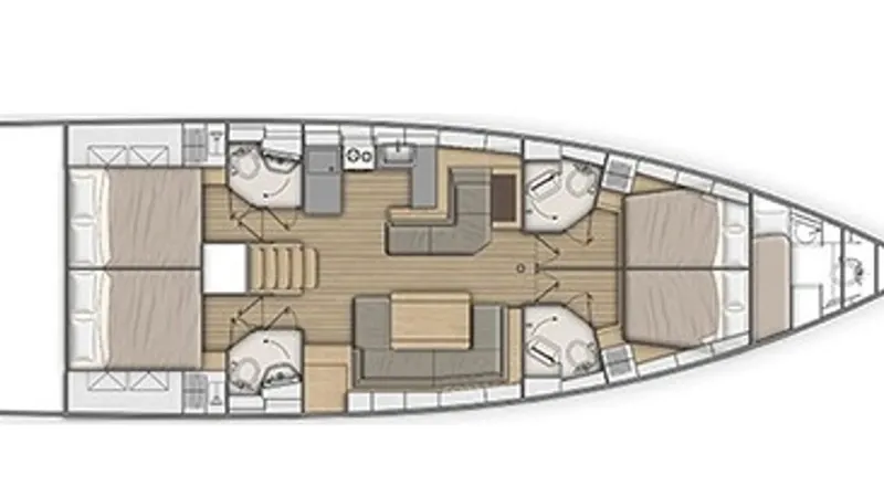 1725 Yacht Photos Pics Floor plan of 2022 Beneteau Oceanis 51.1 yacht, featuring cabins and living areas.