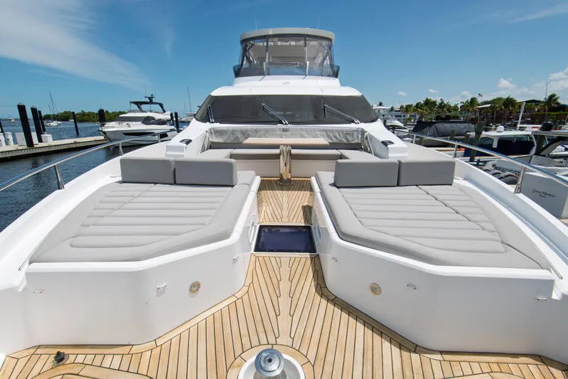 Yacht Photos Pics Luxurious 2020 Sunseeker 76 Yacht with spacious deck and elegant seating.