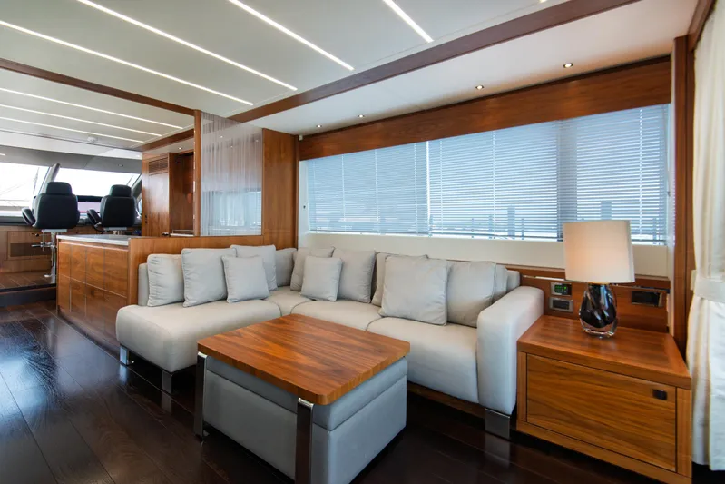  Yacht Photos Pics Luxurious interior of 2020 Sunseeker 76 Yacht with modern furnishings and elegant design.