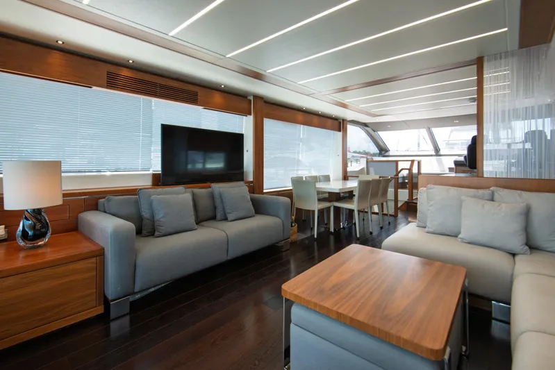  Yacht Photos Pics Luxurious interior of 2020 Sunseeker 76 Yacht with modern furnishings and elegant design.