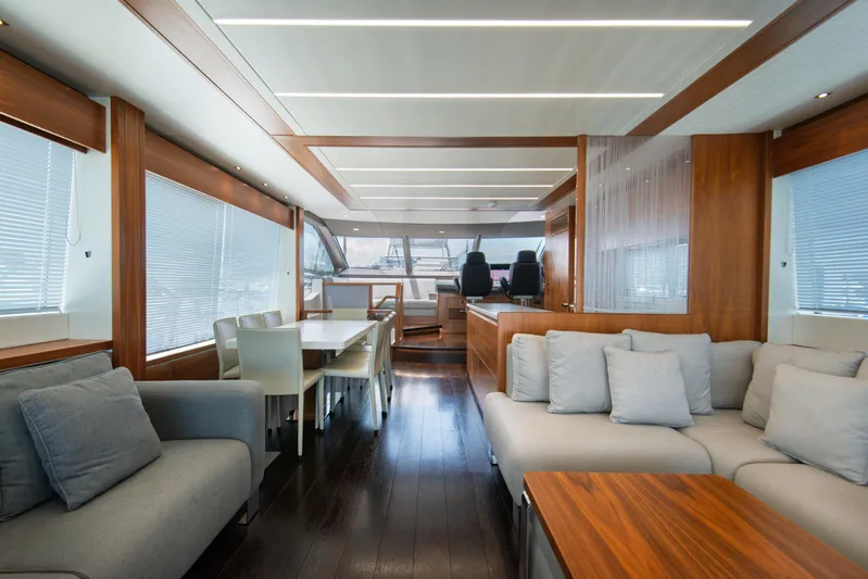  Yacht Photos Pics Luxurious interior of 2020 Sunseeker 76 Yacht with modern furnishings and elegant design.