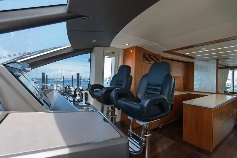  Yacht Photos Pics Interior of 2020 Sunseeker 76 Yacht with modern helm and luxurious seating.