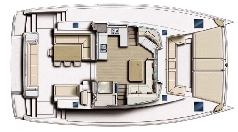 Raiatea Yacht Photos Pics Floor plan of a 2015 Bali 4.5 catamaran, featuring spacious interior and deck layout.