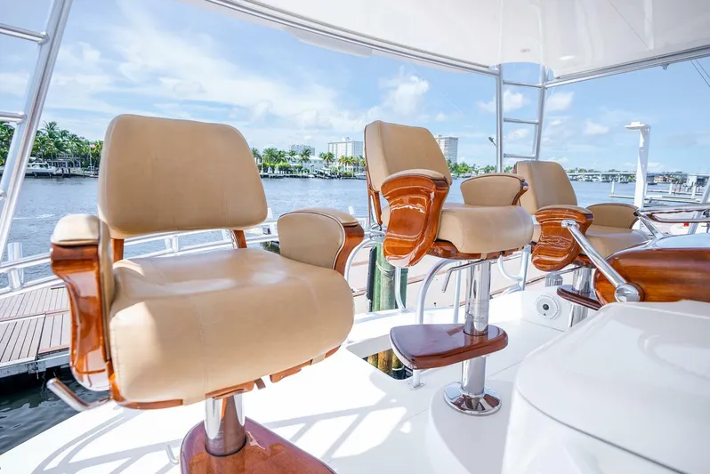 The Provider Yacht Photos Pics Luxury seating on 2015 Viking 76 Convertible yacht, overlooking marina.