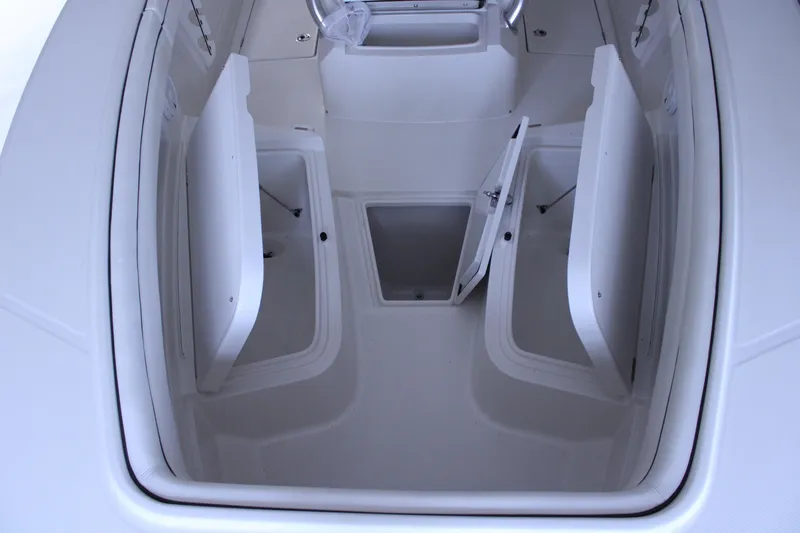  Yacht Photos Pics 2017 Jupiter 30 HFS boat storage compartments with open hatches.