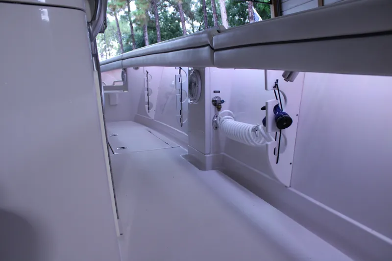  Yacht Photos Pics Interior view of a 2017 Jupiter 30 HFS boat, featuring clean deck and equipment.