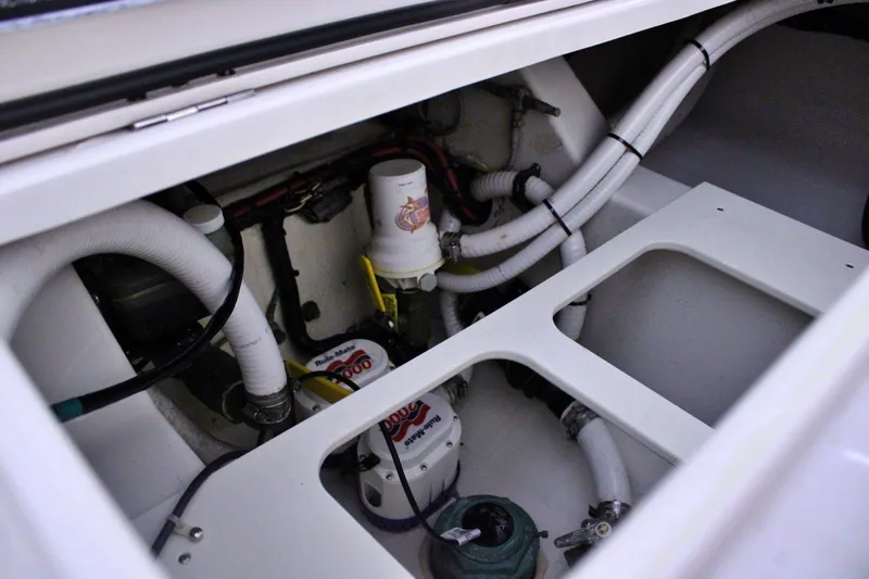  Yacht Photos Pics 2017 Jupiter 30 HFS boat interior showing engine compartment and wiring.