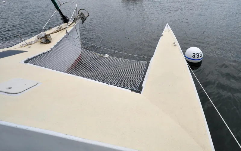 If Yacht Photos Pics Bow of 2018 Custom Marples CC 40 Fast Cruiser with netting and buoy.