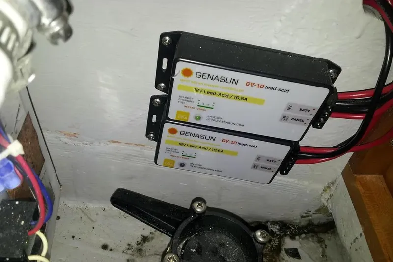 Mistral X Yacht Photos Pics Genasun GV-10 lead-acid battery chargers in a Tartan 4300, 2009 model.