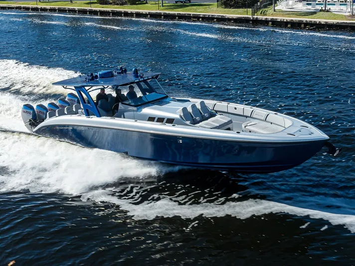 Palladium Yacht Photos Pics Midnight Express 43 PALLADIUM - Starboard Aerial Running Profile