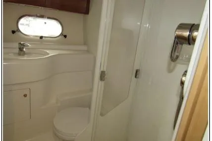 My Girls Too Yacht Photos Pics Bathroom interior of 1998 Viking Princess 460 Sport Cruiser Flybridge yacht.