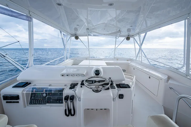  Yacht Photos Pics Helm of 2006 Bertram 630 Convertible yacht with ocean view.