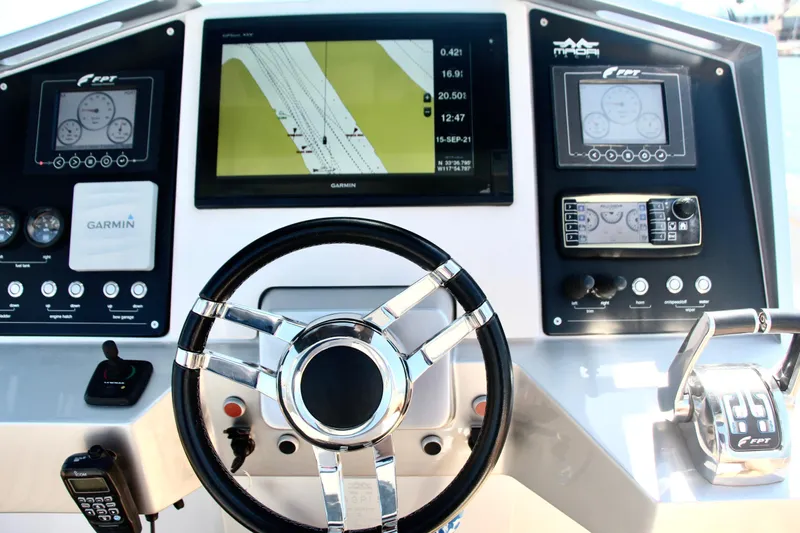  Yacht Photos Pics 2017 Maori 50 yacht dashboard with navigation screens and steering wheel