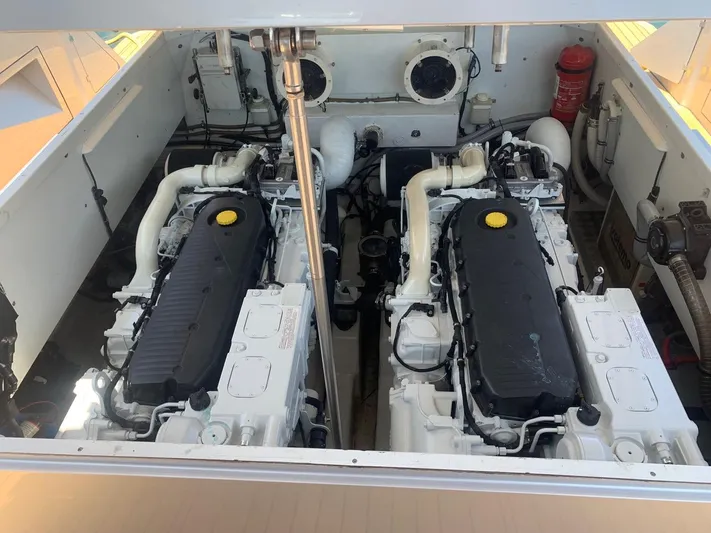  Yacht Photos Pics Engine room of a 2017 Maori 50 yacht with twin engines.