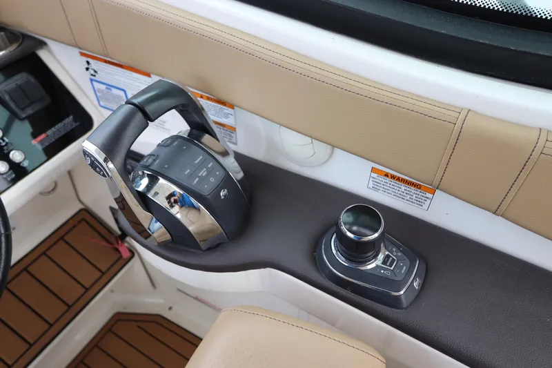  Yacht Photos Pics Control panel of 2019 Sea Ray Sundancer 320 boat with joystick and throttle.
