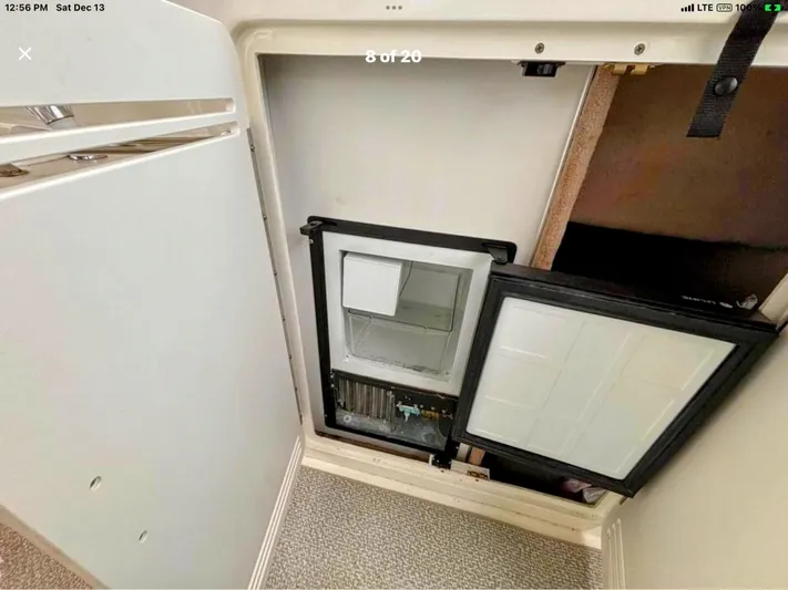 Lady Barb Yacht Photos Pics Refrigerator in Sea Ray 400 Sundancer boat, year 1998.