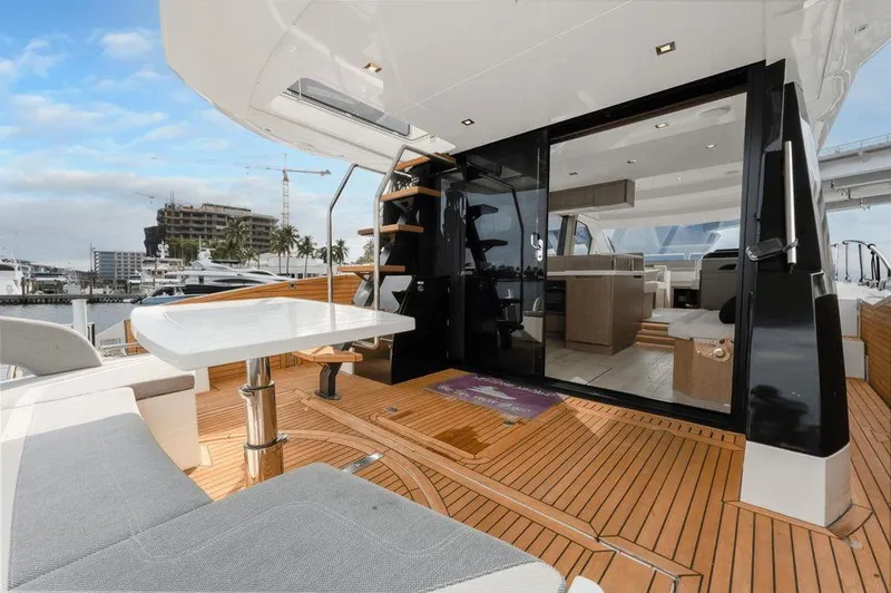  Yacht Photos Pics Luxurious 2019 Galeon 500 Fly yacht with elegant teak deck and modern interior design.