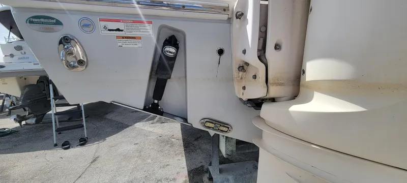  Yacht Photos Pics 2020 Cobia 320 Center Console boat, close-up of stern and engine mount.