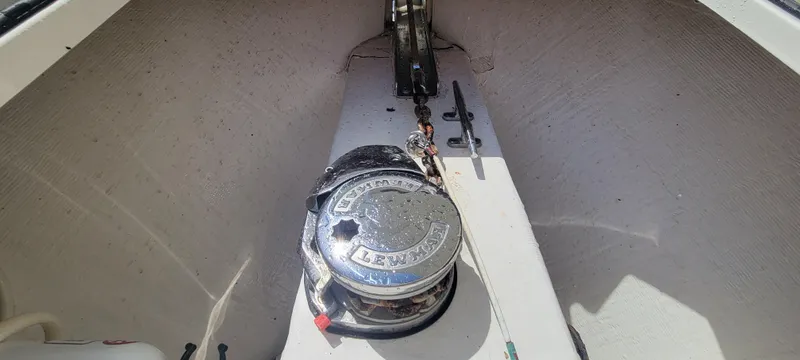 Yacht Photos Pics 2020 Cobia 320 Center Console anchor winch system in boat's bow area.