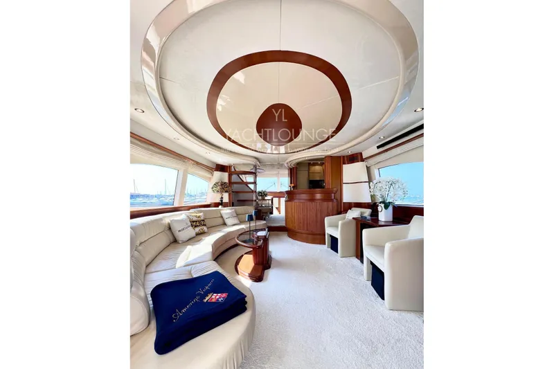  Yacht Photos Pics Luxurious interior of 2004 Azimut 74 Solar yacht with elegant seating and modern design.