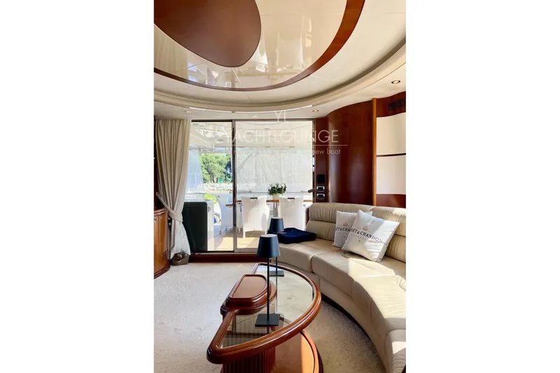  Yacht Photos Pics Luxurious interior of 2004 Azimut 74 Solar yacht with elegant seating and decor.