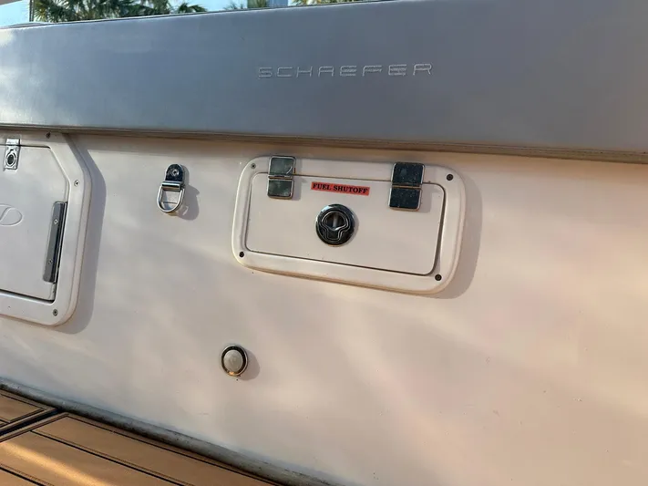 Trouble Maker Yacht Photos Pics 2022 Schaefer V33 boat detail with storage compartments and safety features.