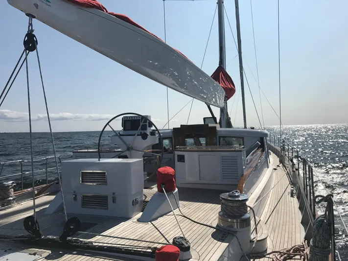 Selene Rouge Yacht Photos Pics Sailing yacht "Custom Line SMY 117" on open sea, sunny day, 2021 model.