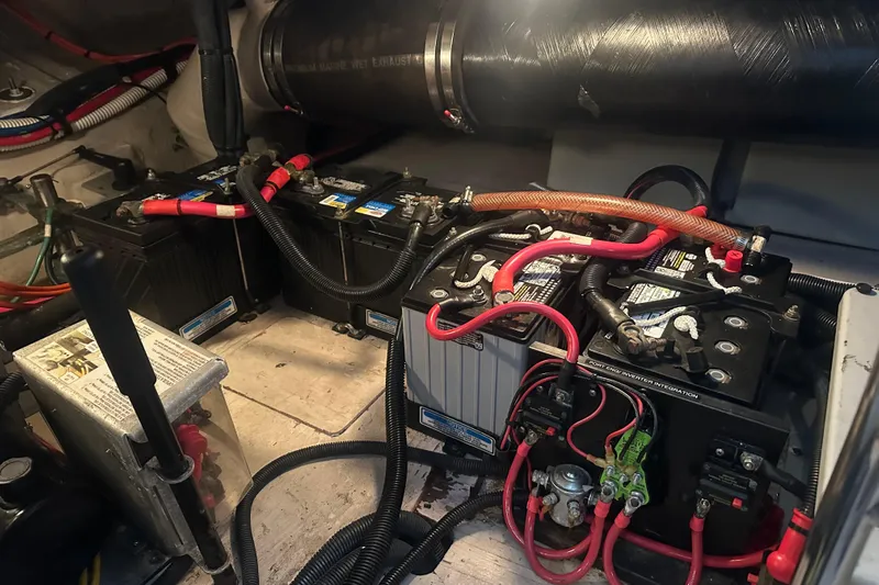 Just One More Yacht Photos Pics Engine room of 2005 Sea Ray 420 Sedan Bridge with batteries and wiring.