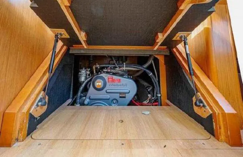 Icon Yacht Photos Pics Engine compartment of 2014 Beneteau Sense 55 sailboat, showcasing interior mechanics.