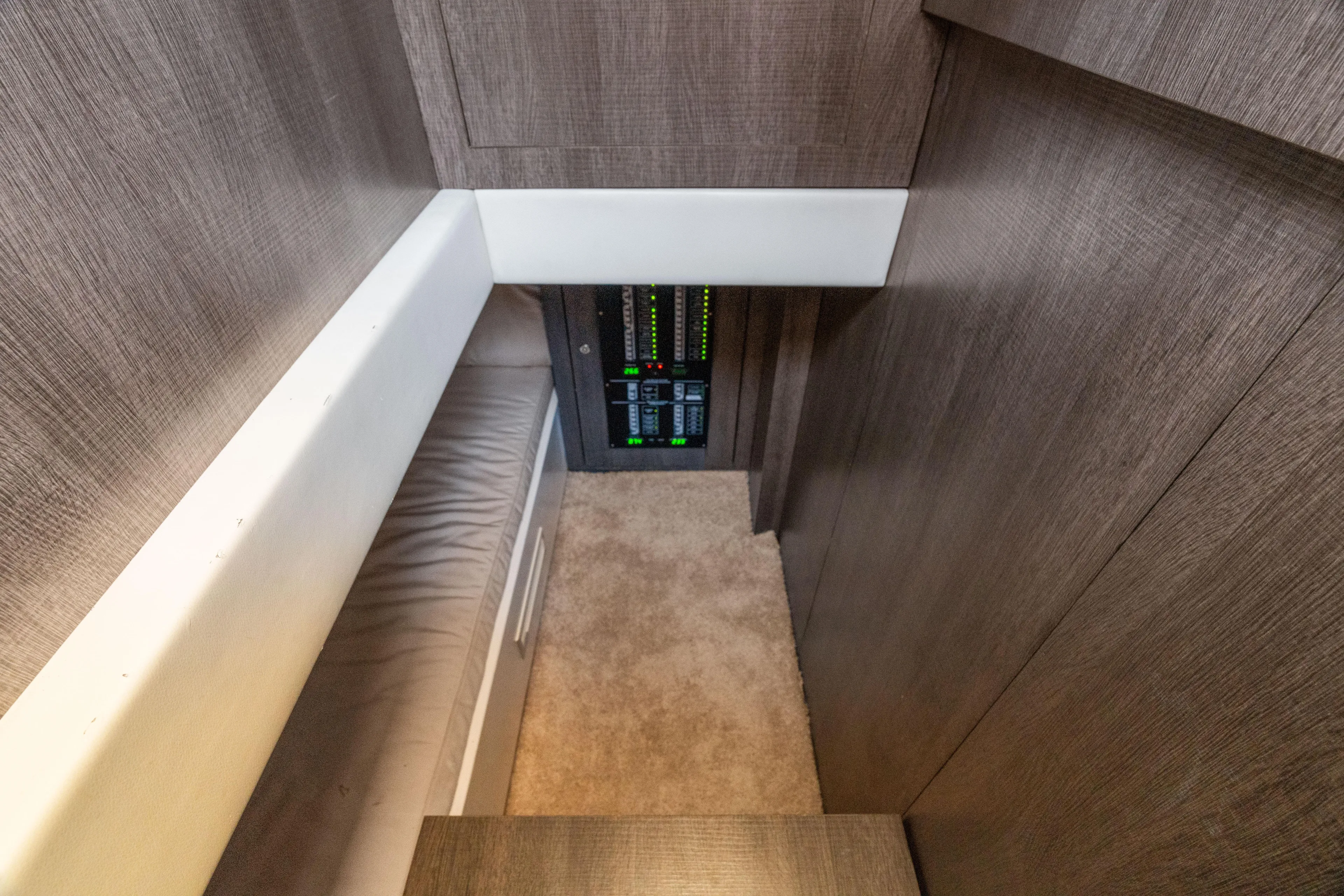 Yanina Yacht Photos Pics Interior view of 2019 CNM Continental 54T yacht with control panel and wooden finish.