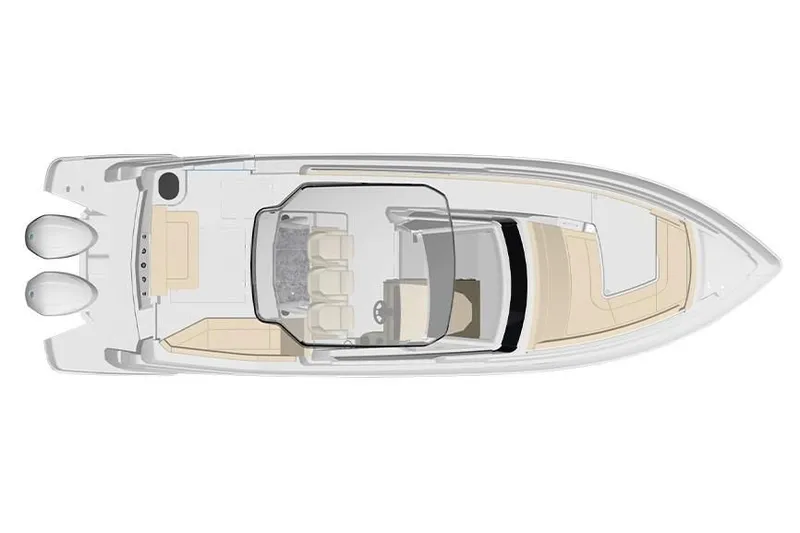 Yacht Photos Pics Top view of 2019 Regal 33 SAV boat layout with dual outboard engines.