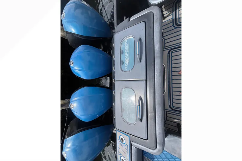  Yacht Photos Pics 2016 Hydra-Sports 4200 Siesta boat with blue outboard engines and storage compartments.