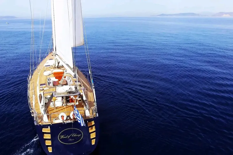 Wind Of Change Yacht Photos Pics 1988 Brooke Marine Motorsailer sailing on calm blue waters.