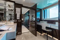 Luxurious Benetti Custom Built 2016 yacht interior with elegant bathroom and vanity area.