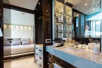 Luxurious Benetti Custom Built 2016 yacht interior with elegant bedroom and modern bathroom design.