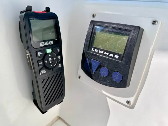 Never Say Never Yacht Photos Pics B&G marine radio and Lewmar control panel on 2017 Lagoon 42 yacht.