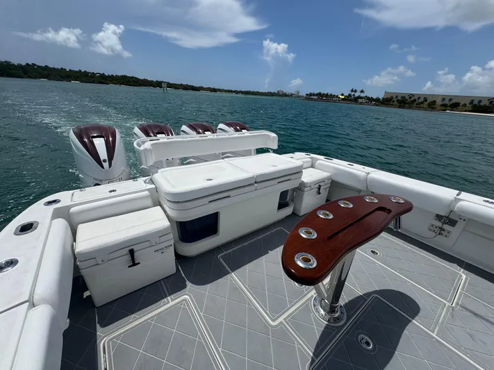  Yacht Photos Pics 2019 HCB 53 Sueños boat deck with seating and ocean view.