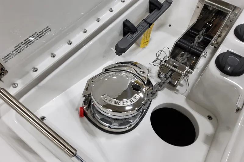  Yacht Photos Pics 2026 Formula 310 Bowrider I/O anchor system with Lewmar windlass and chain mechanism.