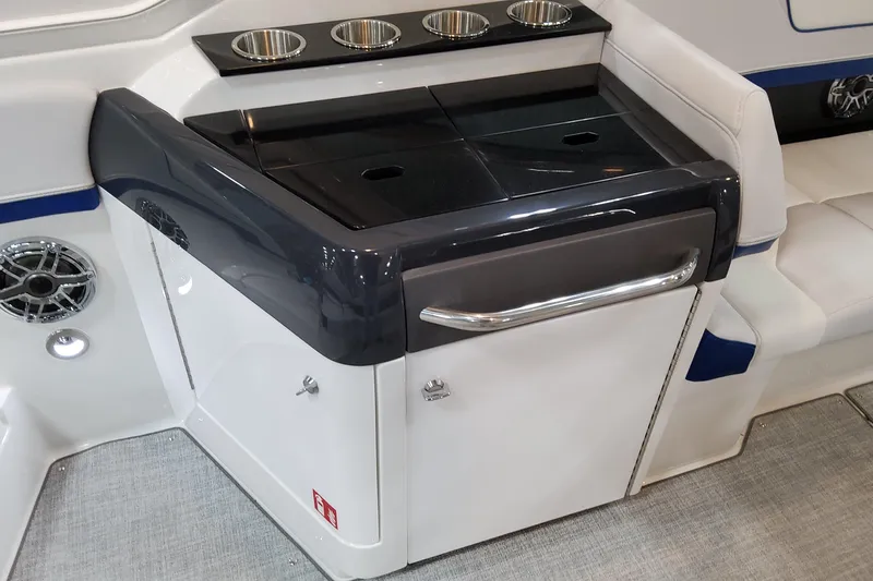  Yacht Photos Pics Interior of 2026 Formula 310 Bowrider I/O boat with sleek seating and cup holders.