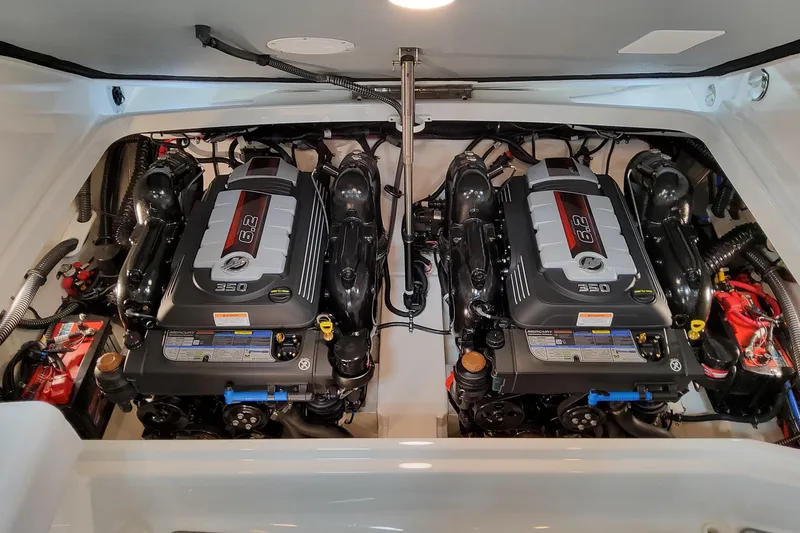  Yacht Photos Pics Engine compartment of 2026 Formula 310 Bowrider I/O with dual 6.2L engines.