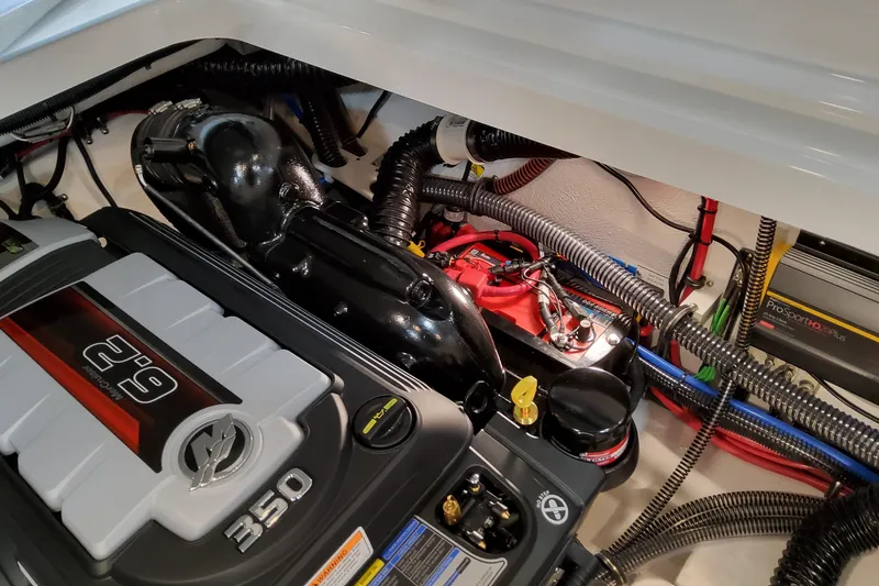  Yacht Photos Pics Engine compartment of 2026 Formula 310 Bowrider I/O, showcasing a 350 horsepower engine.