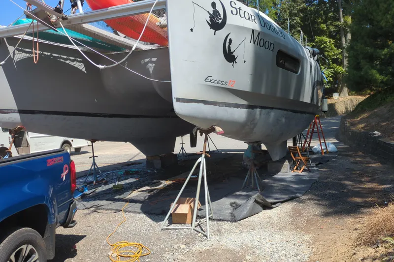  Yacht Photos Pics Catamaran "Star Dogger Moon" Excess 12, 2020 model, on dry dock for maintenance.