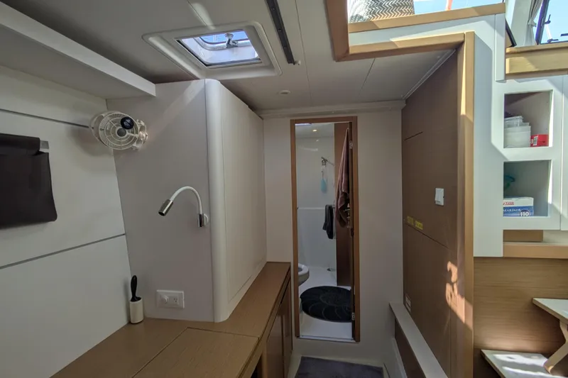  Yacht Photos Pics Modern interior of 2020 Excess 12 yacht with sleek design and natural lighting.