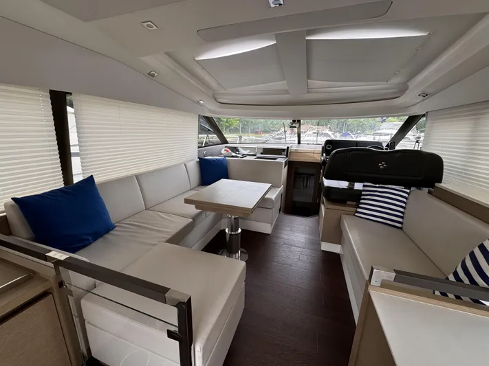  Yacht Photos Pics Luxurious interior of a 2020 Prestige 460S yacht with modern seating and decor.