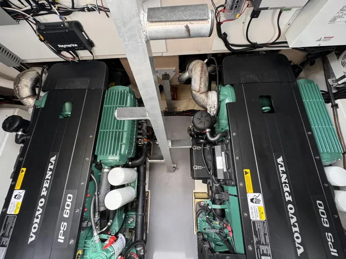  Yacht Photos Pics Engine room of 2020 Prestige 460S with dual Volvo Penta IPS 600 engines.