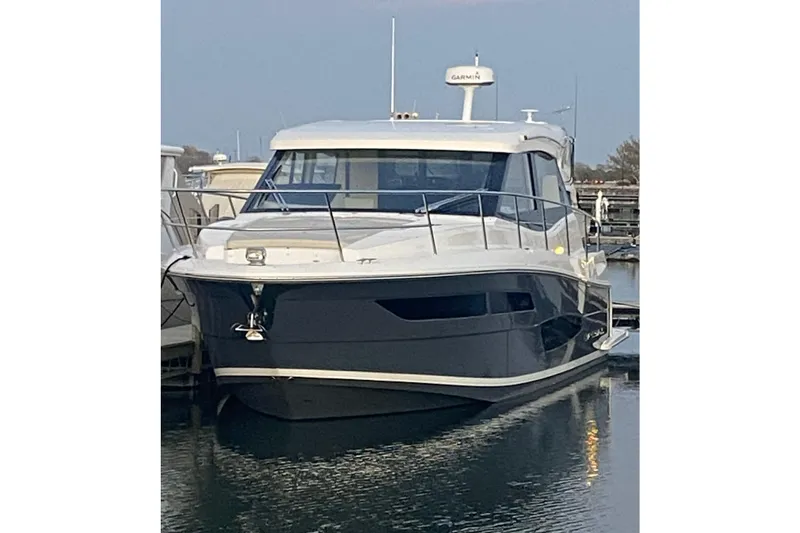 It's About Time Yacht Photos Pics 2022 Regal 38 Grande Coupe yacht docked in marina, front view.