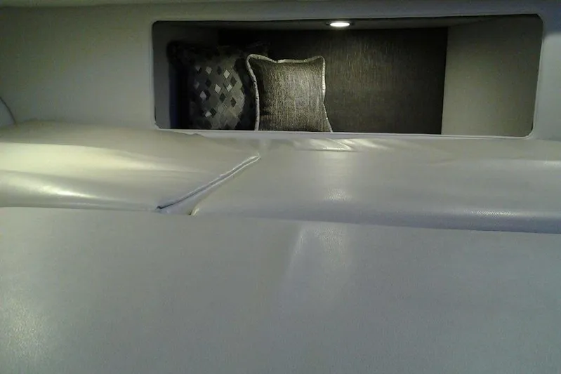  Yacht Photos Pics Interior cabin of 2016 Formula 330 Crossover Bowrider with cushions and ambient lighting.