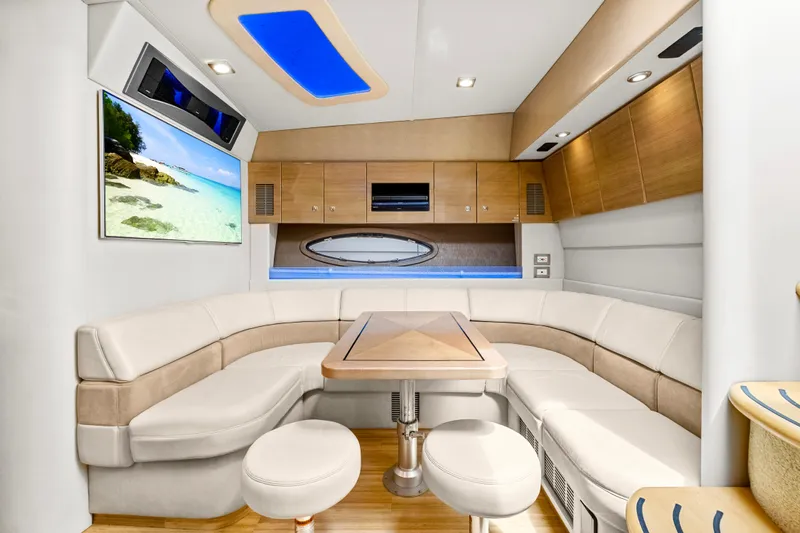 Black Diamond Yacht Photos Pics Luxurious interior of 2016 Formula 45 Yacht with elegant seating and modern amenities.