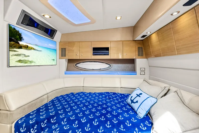 Black Diamond Yacht Photos Pics Luxurious interior of 2016 Formula 45 Yacht with cozy seating and nautical decor.